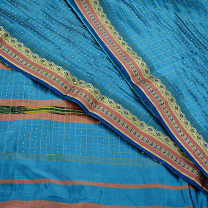 Indian Vintage Sari Blue Mysore Silk Woven Sarees Craft Fabric 5Yd Ethnic South silk Dress Making Crafting Upcycle Quilting Zari Border