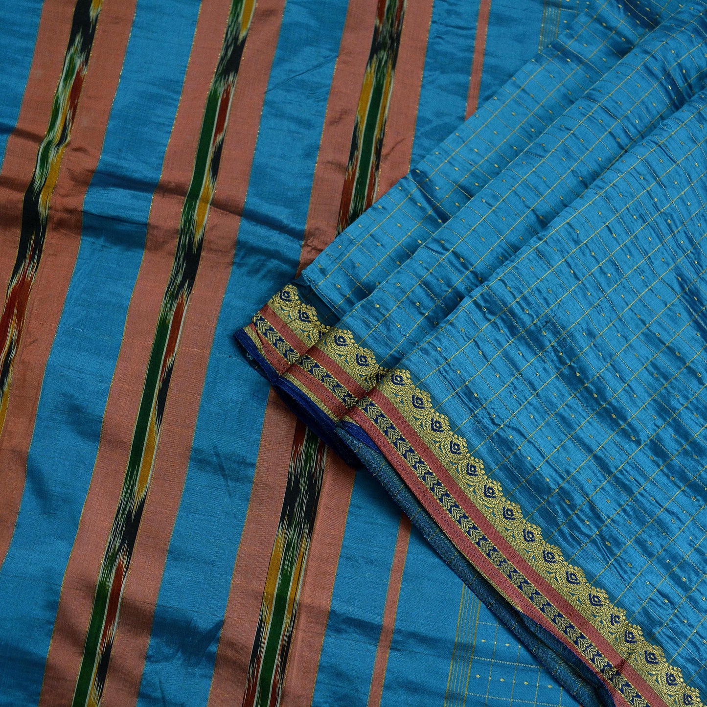 Indian Vintage Sari Blue Mysore Silk Woven Sarees Craft Fabric 5Yd Ethnic South silk Dress Making Crafting Upcycle Quilting Zari Border