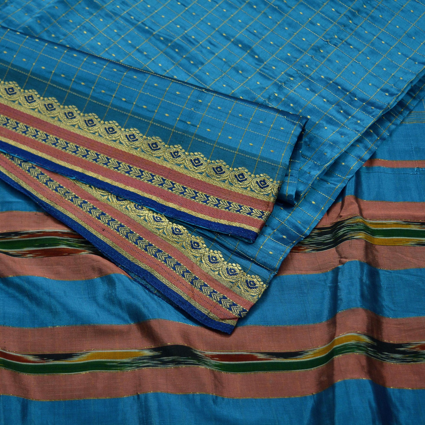 Indian Vintage Sari Blue Mysore Silk Woven Sarees Craft Fabric 5Yd Ethnic South silk Dress Making Crafting Upcycle Quilting Zari Border