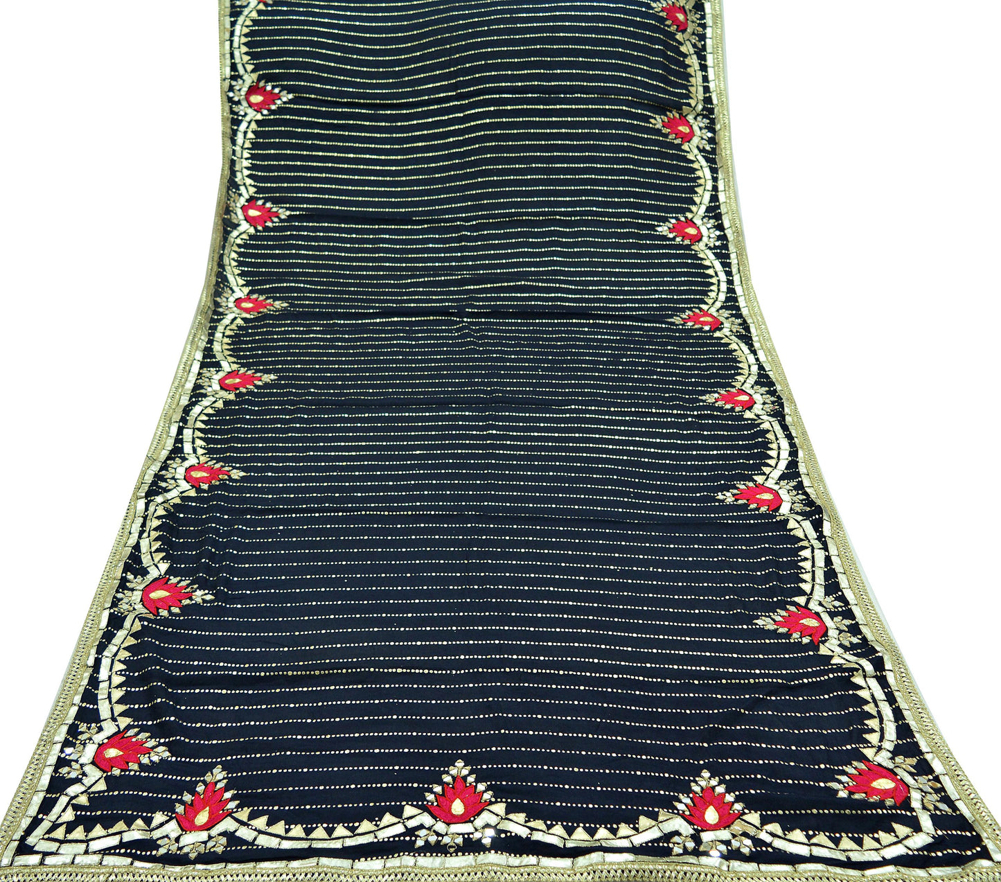 Indian Vintage Navy Blue Dupatta Long Stole Blend Silk Embroidered Scarves Veil Scarf Wrap Hippie Boho Soft Floral Zari Sequins Birds Design