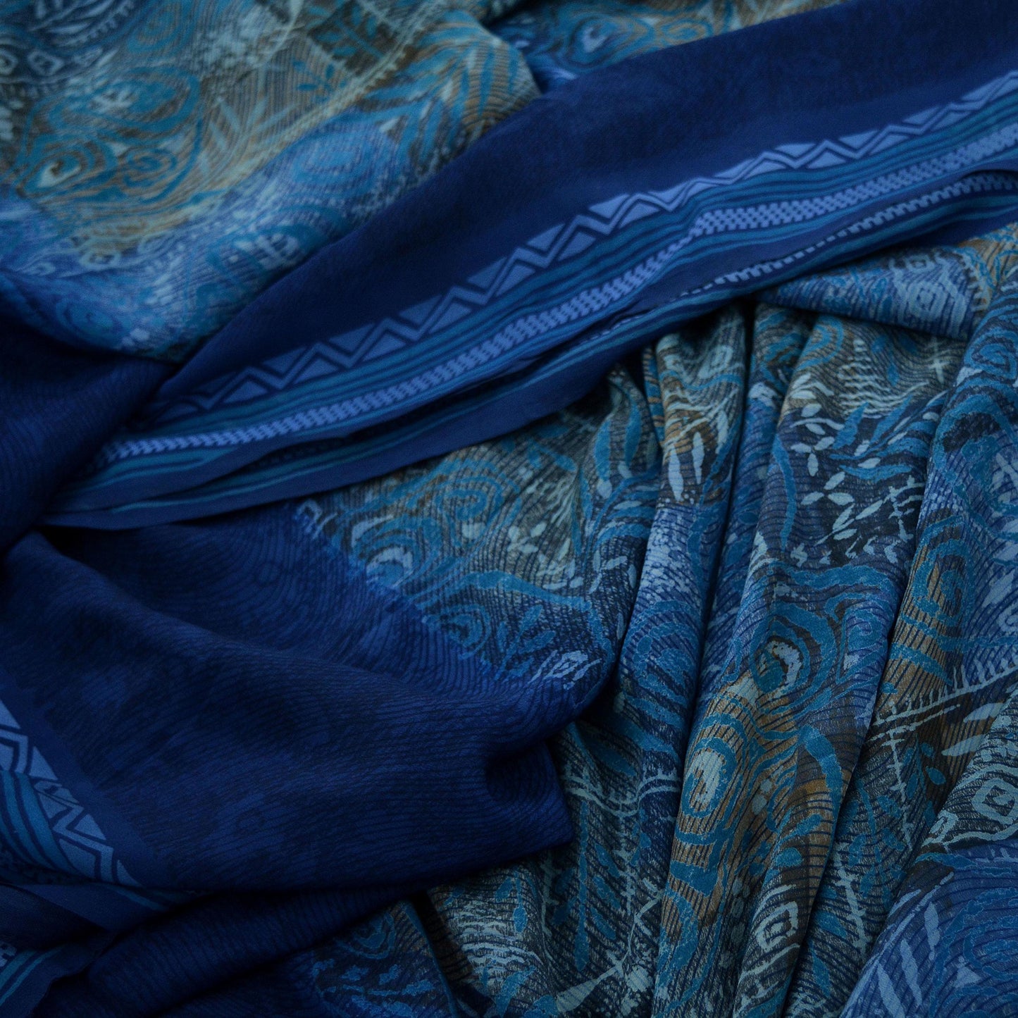 Indian Vintage Blue Saree Pure Crepe Silk Printed Sari 5yd Sewing Floral Soft Craft Fabric Wrap Dress making Crafting Quilting Upcycle