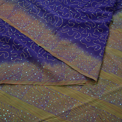 Indian Vintage Sari Purple Pure Crepe Silk Hand Embroidered Kantha Saree 5yd Craft Fabric Sewing Floral Soft Dress making Crafting