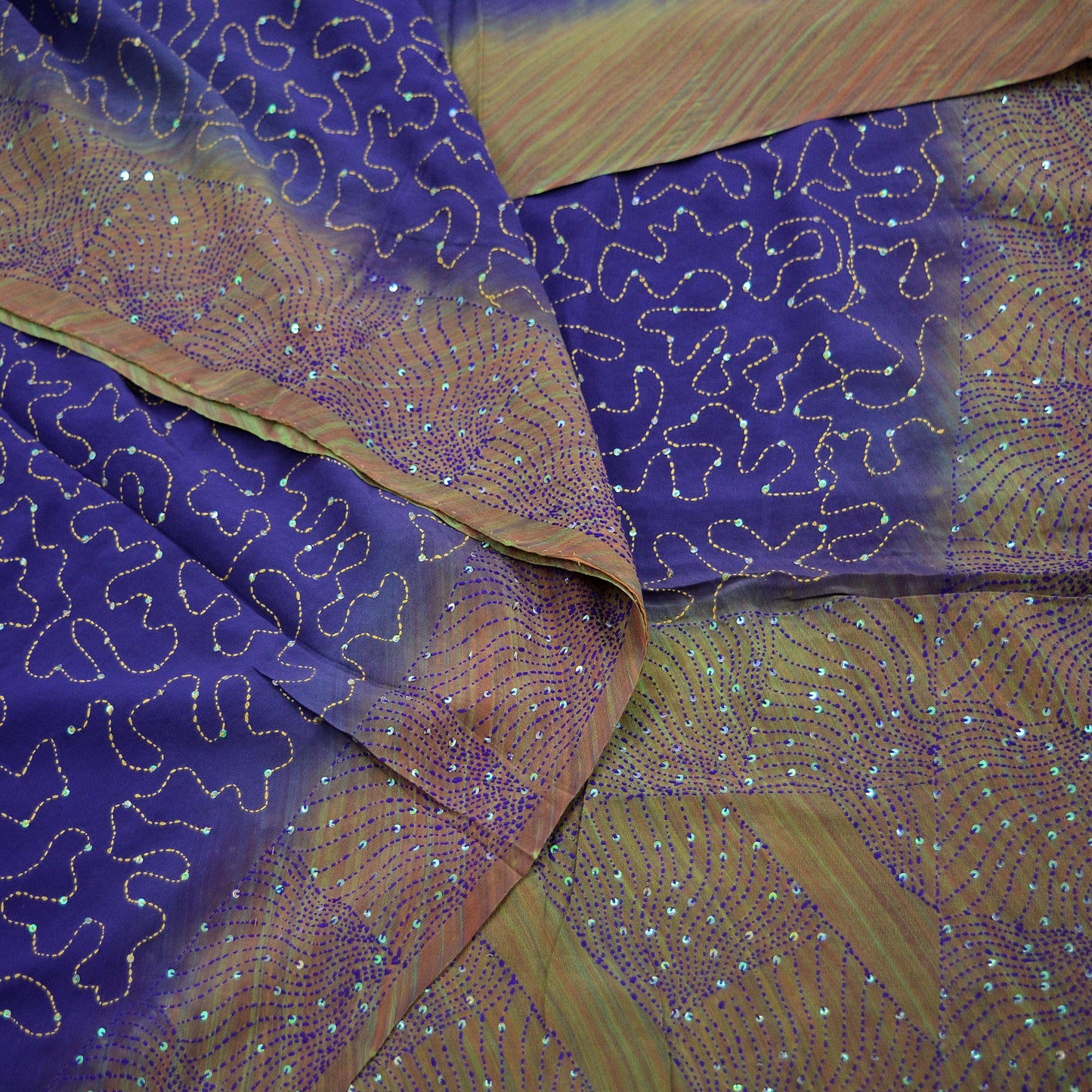 Indian Vintage Sari Purple Pure Crepe Silk Hand Embroidered Kantha Saree 5yd Craft Fabric Sewing Floral Soft Dress making Crafting