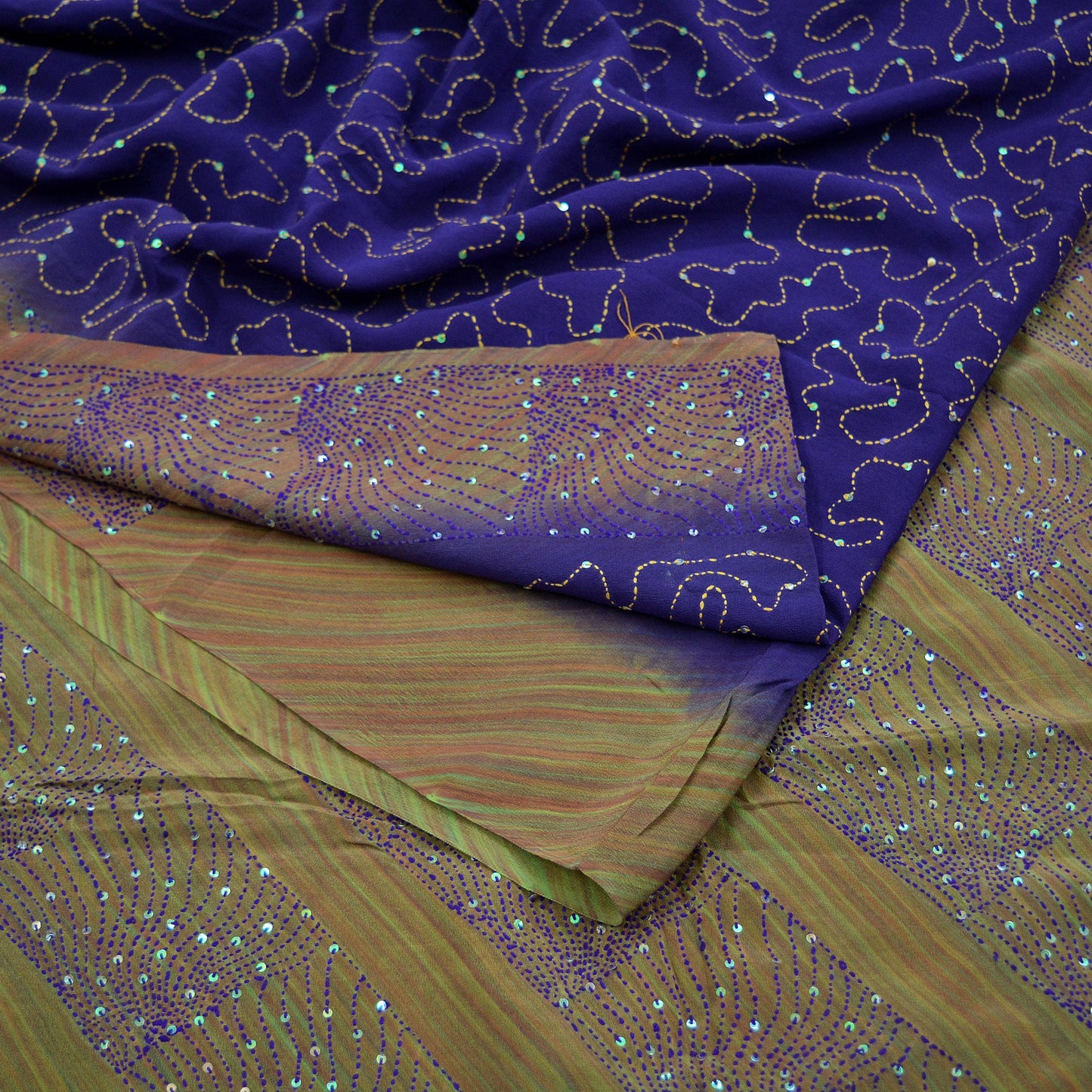 Indian Vintage Sari Purple Pure Crepe Silk Hand Embroidered Kantha Saree 5yd Craft Fabric Sewing Floral Soft Dress making Crafting