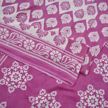 Indian Vintage Sari Purple & Ivory Pure Cotton Printed Saree 5Yd Craft Fabric Sewing Sarong Wrap Boho Floral Quilting crafting dressmaking