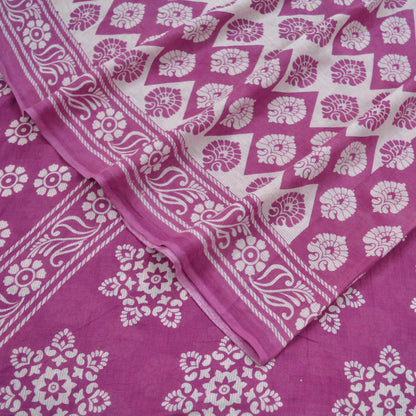 Indian Vintage Sari Purple & Ivory Pure Cotton Printed Saree 5Yd Craft Fabric Sewing Sarong Wrap Boho Floral Quilting crafting dressmaking