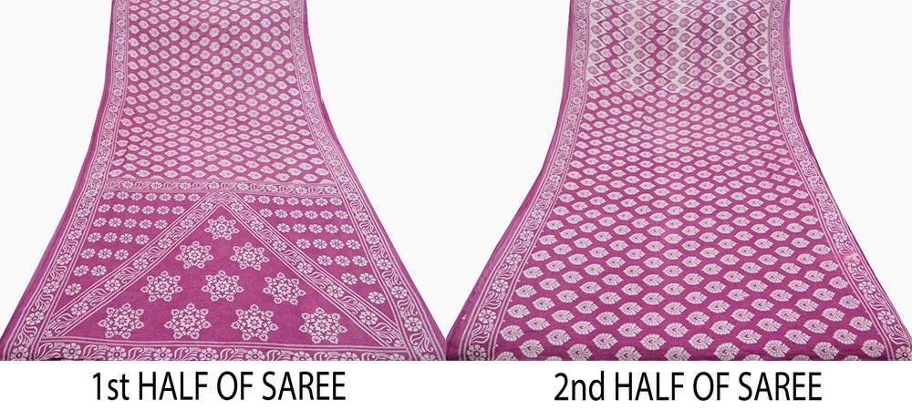 Indian Vintage Sari Purple & Ivory Pure Cotton Printed Saree 5Yd Craft Fabric Sewing Sarong Wrap Boho Floral Quilting crafting dressmaking