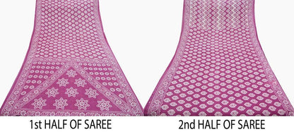 Indian Vintage Sari Purple & Ivory Pure Cotton Printed Saree 5Yd Craft Fabric Sewing Sarong Wrap Boho Floral Quilting crafting dressmaking