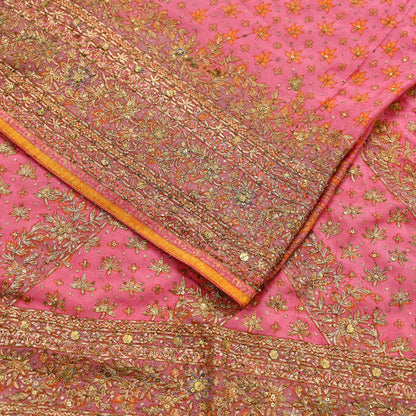 Indian Vintage Pink Saree Pure Georgette Silk Pre-owned Hand Beaded Ritu Kumar Designer Sari Fabric 6Yd Soft Ethnic Bollywood Party sarees