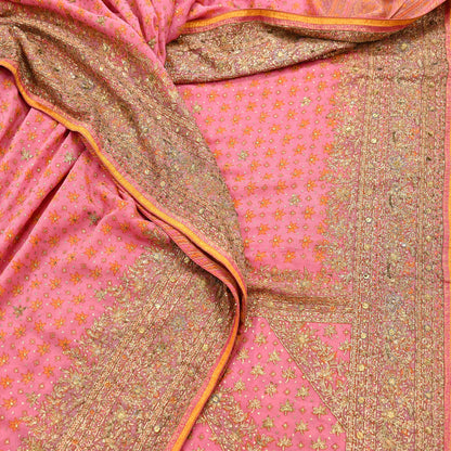 Indian Vintage Pink Saree Pure Georgette Silk Pre-owned Hand Beaded Ritu Kumar Designer Sari Fabric 6Yd Soft Ethnic Bollywood Party sarees