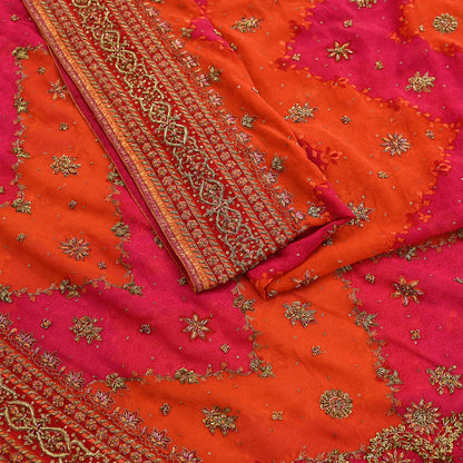 Indian Vintage Pink & Orange Saree Pure Georgette Silk Pre-owned Hand Beaded Ritu Kumar Designer Sari 6Yd Soft Ethnic Bollywood Party sarees