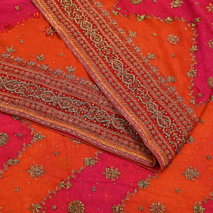 Indian Vintage Pink & Orange Saree Pure Georgette Silk Pre-owned Hand Beaded Ritu Kumar Designer Sari 6Yd Soft Ethnic Bollywood Party sarees