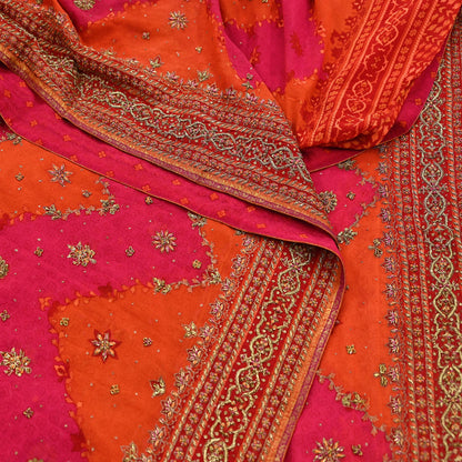 Indian Vintage Pink & Orange Saree Pure Georgette Silk Pre-owned Hand Beaded Ritu Kumar Designer Sari 6Yd Soft Ethnic Bollywood Party sarees