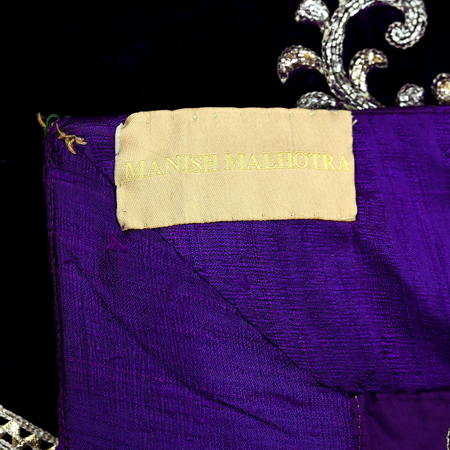 Indian Pre-Owned Sari Purple & Pink Net/Mesh/Velvet Hand Embroidered Designer Manish Malhotra Sarees Ethnic Zardozi/Dabka Zari Wedding Saree