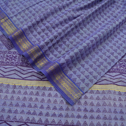 Vintage Sari Purple Pure Cotton Hand Woven Sarees Craft Fabric Zari 5Yd Sewing Soft Crafting Dress making Upcycle Quilting Zigzag