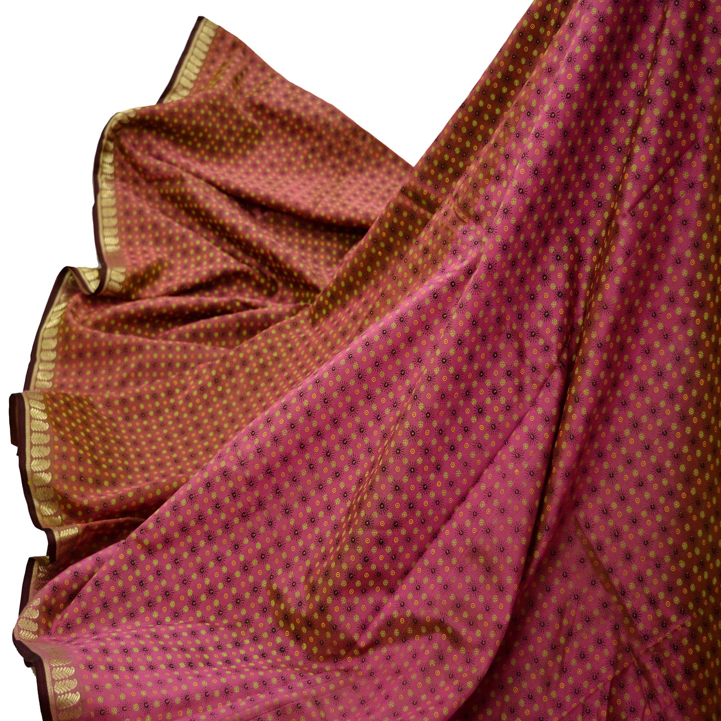 Indian Vintage Sari Pink Mysore Silk Woven Painted Sarees Fabric 5Yd Ethnic South silk Dress Making Crafting Upcycle Quilting Zari Border