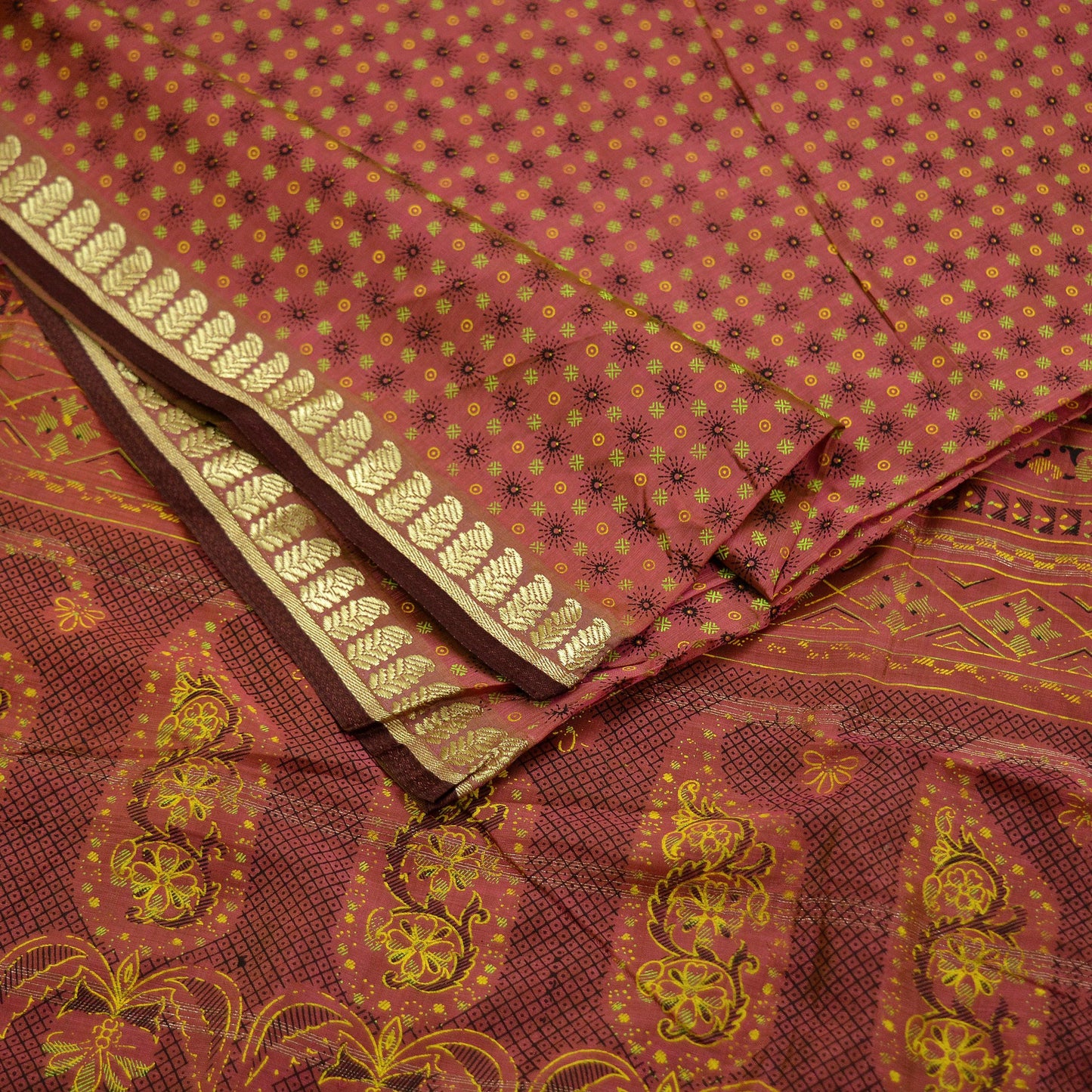 Indian Vintage Sari Pink Mysore Silk Woven Painted Sarees Fabric 5Yd Ethnic South silk Dress Making Crafting Upcycle Quilting Zari Border