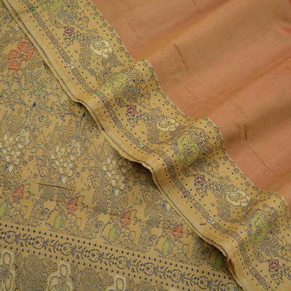 Indian Vintage Sarees Rusty & Beige 100% Pure Silk  Hand Woven Sari Craft Fabric 5Yd Ethnic Floral Zari Dress making Crafting Upcycle