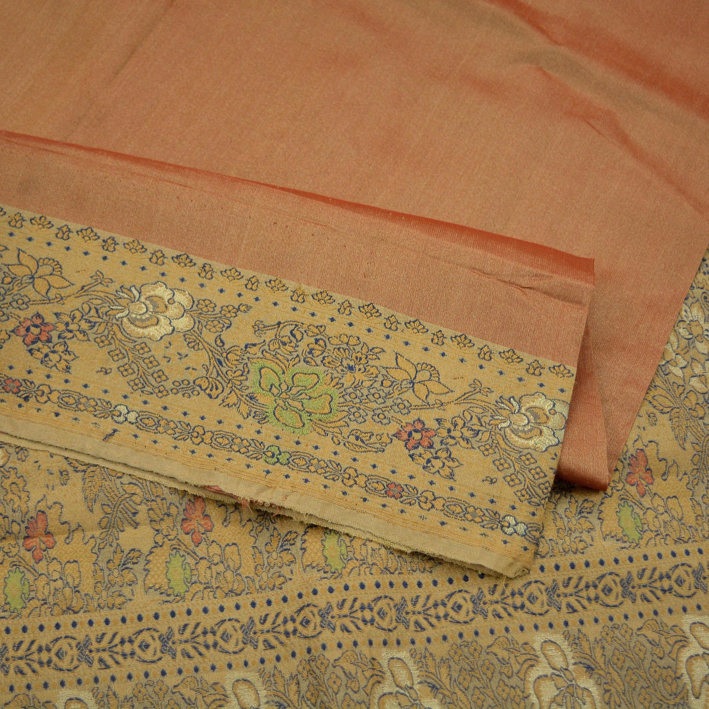 Indian Vintage Sarees Rusty & Beige 100% Pure Silk  Hand Woven Sari Craft Fabric 5Yd Ethnic Floral Zari Dress making Crafting Upcycle