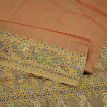 Indian Vintage Sarees Rusty & Beige 100% Pure Silk  Hand Woven Sari Craft Fabric 5Yd Ethnic Floral Zari Dress making Crafting Upcycle