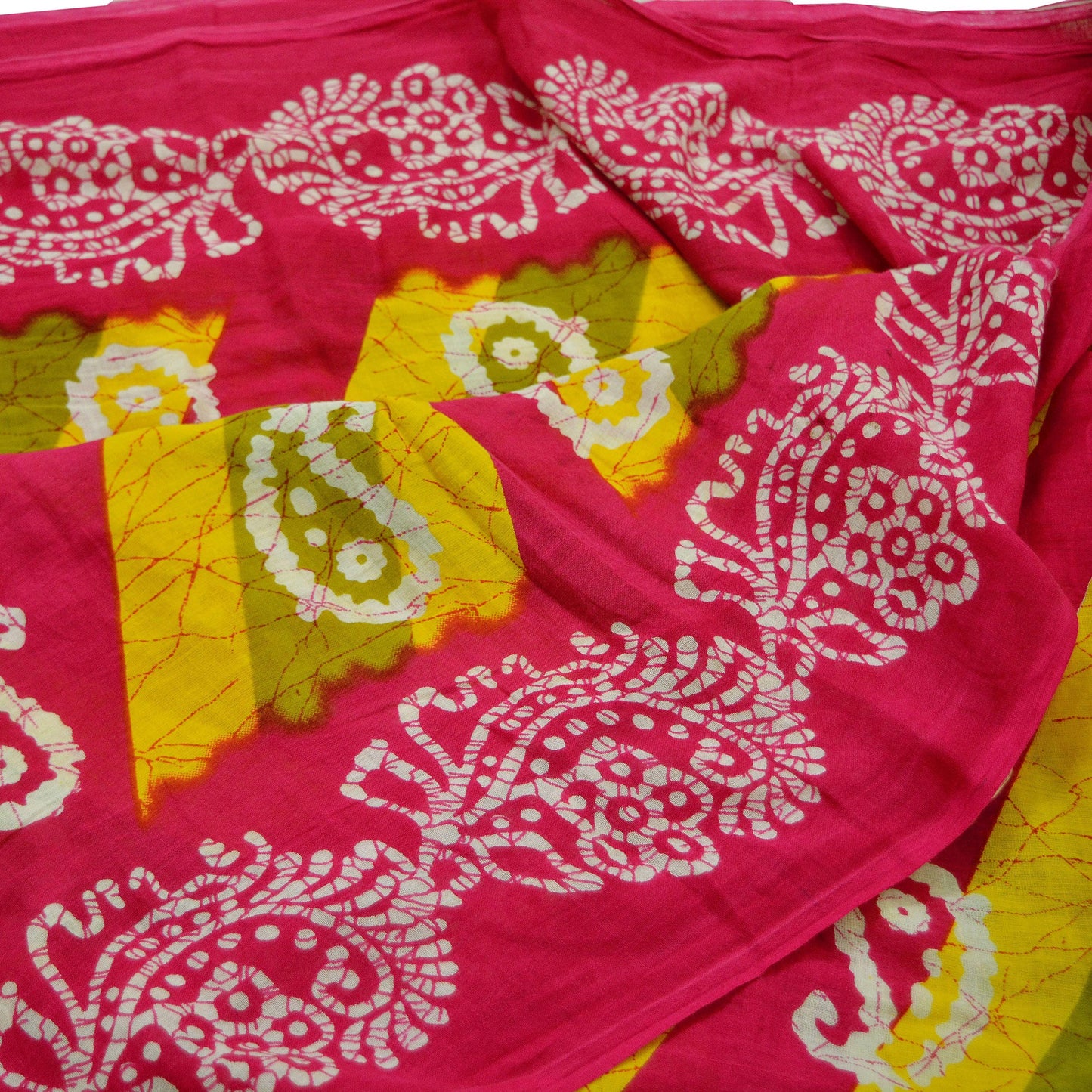 Indian Vintage Sari Yellow & Pink Printed Pure Cotton Sarees Craft Fabric 5Yd Soft Sewing Sarong Wrap Boho Floral Quilting Dress making