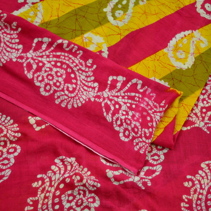 Indian Vintage Sari Yellow & Pink Printed Pure Cotton Sarees Craft Fabric 5Yd Soft Sewing Sarong Wrap Boho Floral Quilting Dress making