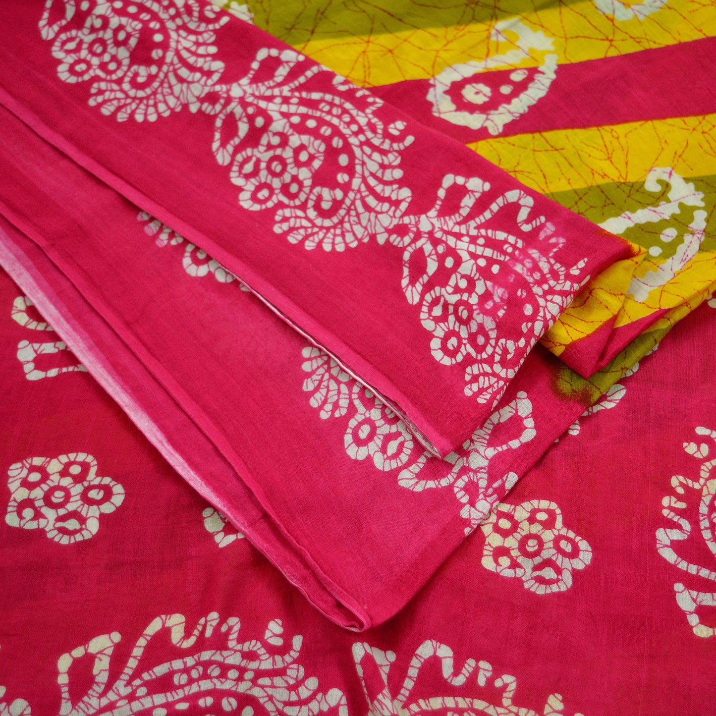 Indian Vintage Sari Yellow & Pink Printed Pure Cotton Sarees Craft Fabric 5Yd Soft Sewing Sarong Wrap Boho Floral Quilting Dress making