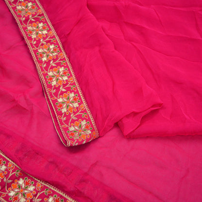 Indian Vintage Pink Dupatta Pure Chiffon silk Long Stole Hand Woven Scarves Floral Design Stole Veil Wrap