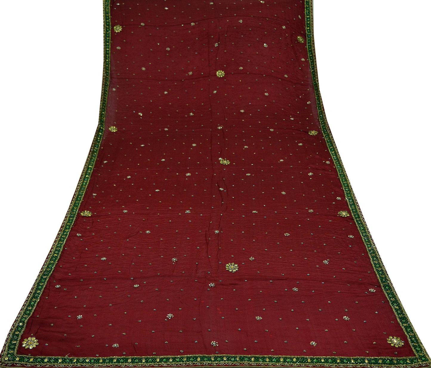 Indian Vintage Maroon Dupatta Pure silk Long Stole Hand Embroidered Scarves Floral Design Stole Veil Wrap Zari Zardozi