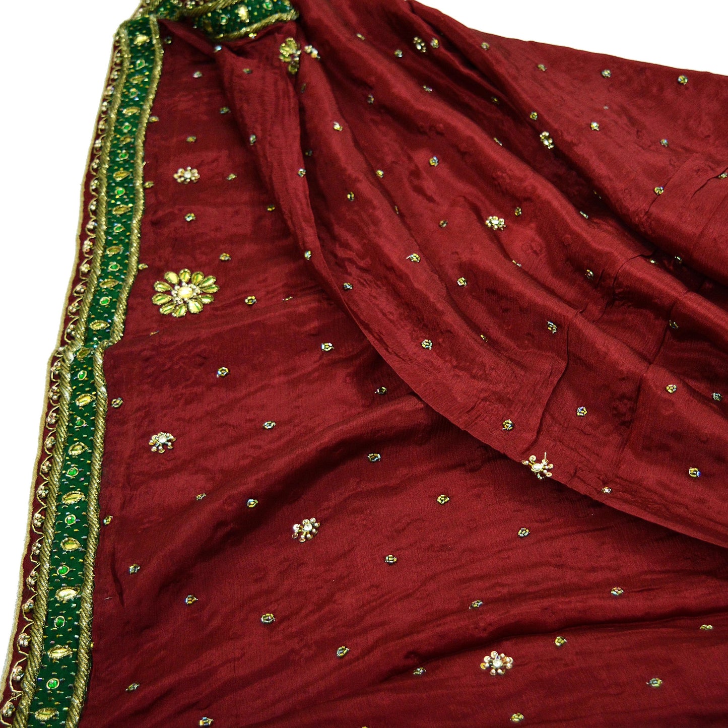 Indian Vintage Maroon Dupatta Pure silk Long Stole Hand Embroidered Scarves Floral Design Stole Veil Wrap Zari Zardozi