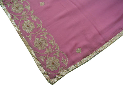 Vintage Pink Dupatta Long Stole Pure Georgette Silk Hand Embroidered Indian Scarves Veil Hijab Floral