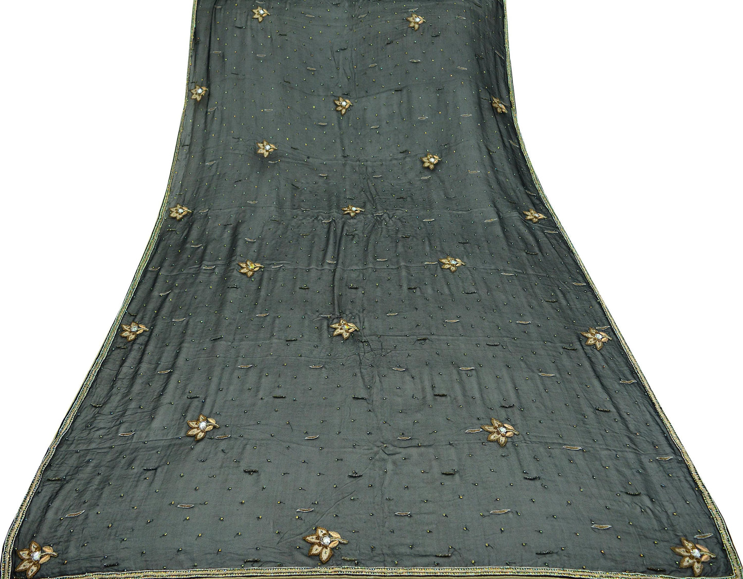 Indian Vintage Black Dupatta Pure Georgette silk Long Stole Hand Embroidered Scarves Stole Veil Wrap Sequins Zardozi