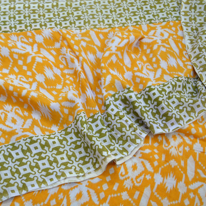 Indian Vintage Sari Green & White Printed Pure Cotton Sarees 5Yd Craft Fabric Soft Sewing Sarong Wrap Boho Upcycle quilting Dress making