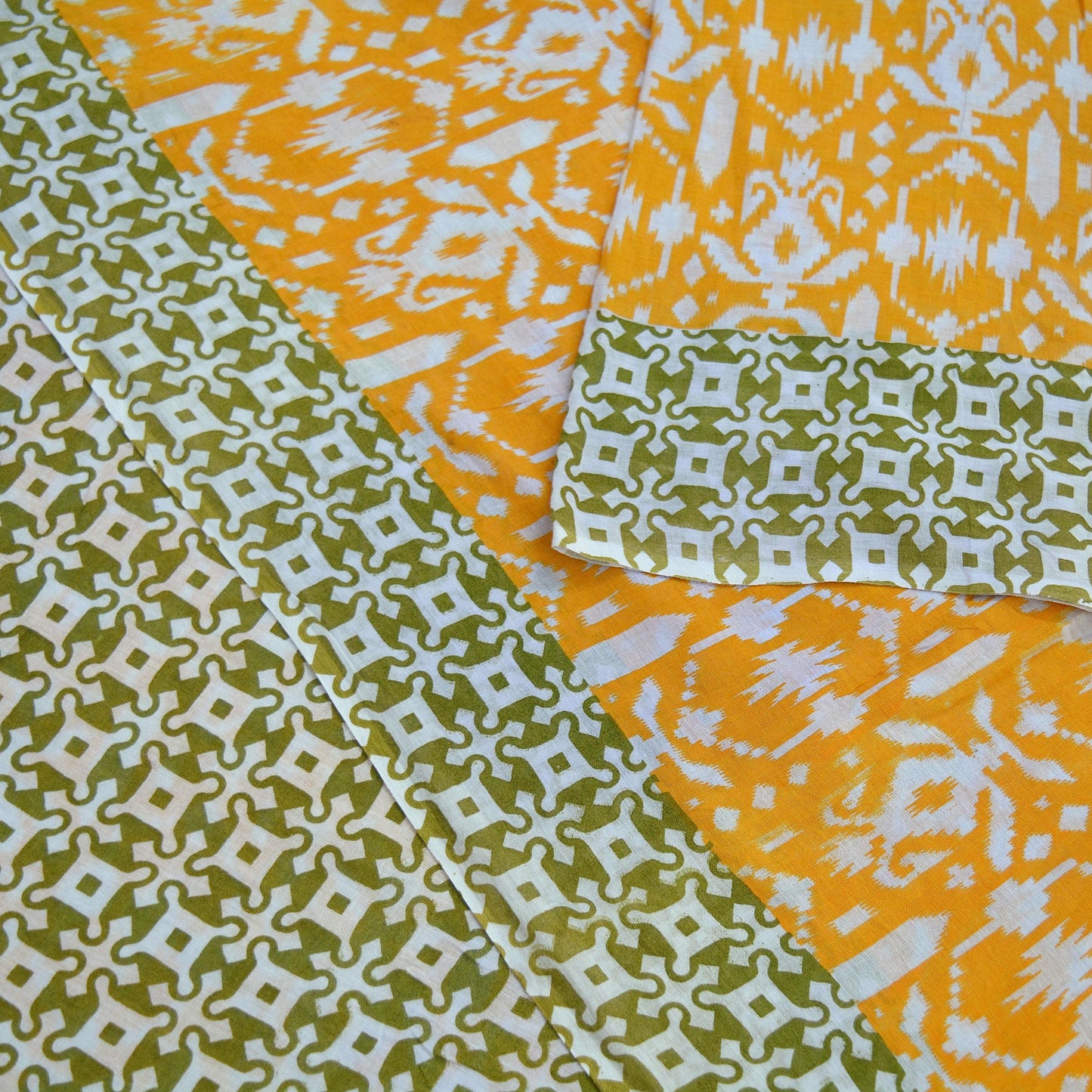 Indian Vintage Sari Green & White Printed Pure Cotton Sarees 5Yd Craft Fabric Soft Sewing Sarong Wrap Boho Upcycle quilting Dress making