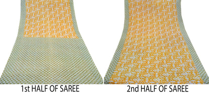 Indian Vintage Sari Green & White Printed Pure Cotton Sarees 5Yd Craft Fabric Soft Sewing Sarong Wrap Boho Upcycle quilting Dress making