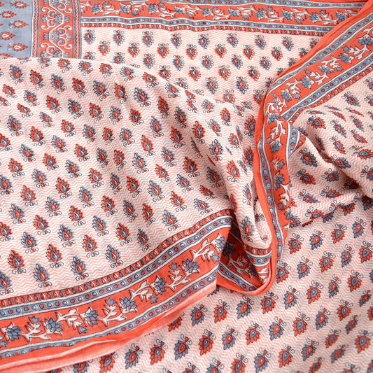 Indian Vintage Sari White & Gray Printed 100% Pure Cotton Sarees Craft Soft Fabric 5Yd Sewing Sarong Wrap Boho Floral Dress making Crafting