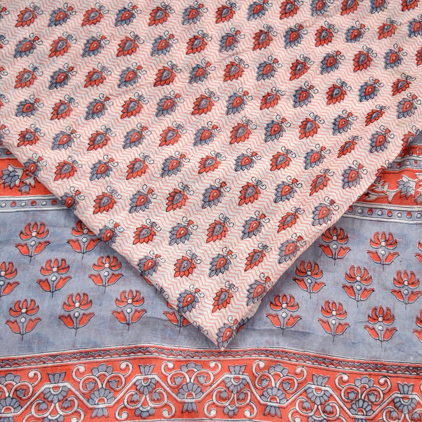 Indian Vintage Sari White & Gray Printed 100% Pure Cotton Sarees Craft Soft Fabric 5Yd Sewing Sarong Wrap Boho Floral Dress making Crafting