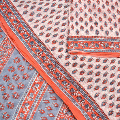 Indian Vintage Sari White & Gray Printed 100% Pure Cotton Sarees Craft Soft Fabric 5Yd Sewing Sarong Wrap Boho Floral Dress making Crafting
