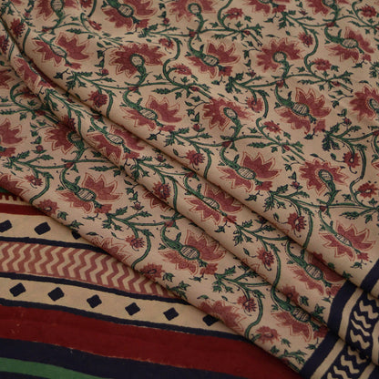 Indian Vintage Sari Beige Pure Georgette Silk Printed Sarees 5Yd Craft Fabric Sewing Quilting Dress making Crafting Quilting Upcycle