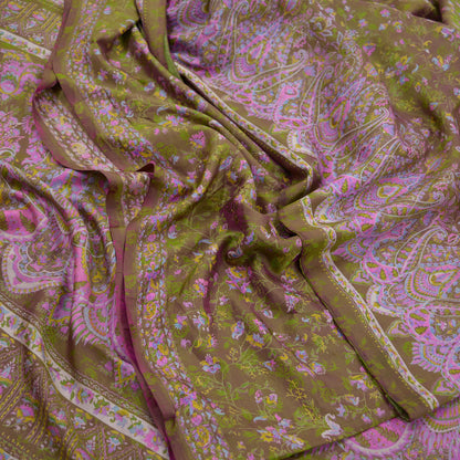 Indian Vintage Sari Green & Pink Pure Silk Printed Sarees 5yd Sewing Craft Fabric Dress Making  Soft Wrap Upcycle Used Quilting Crafting
