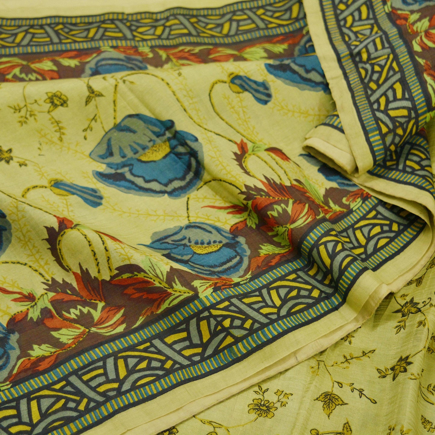 Indian Vintage Sari Green Pure Silk Printed Sarees 5yd Sewing Craft Fabric Dress Making  Soft Floral Wrap Upcycle Used Quilting Crafting