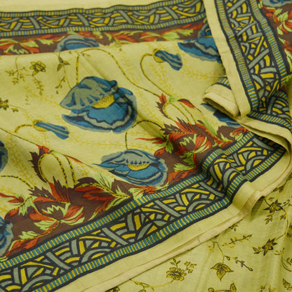Indian Vintage Sari Green Pure Silk Printed Sarees 5yd Sewing Craft Fabric Dress Making  Soft Floral Wrap Upcycle Used Quilting Crafting