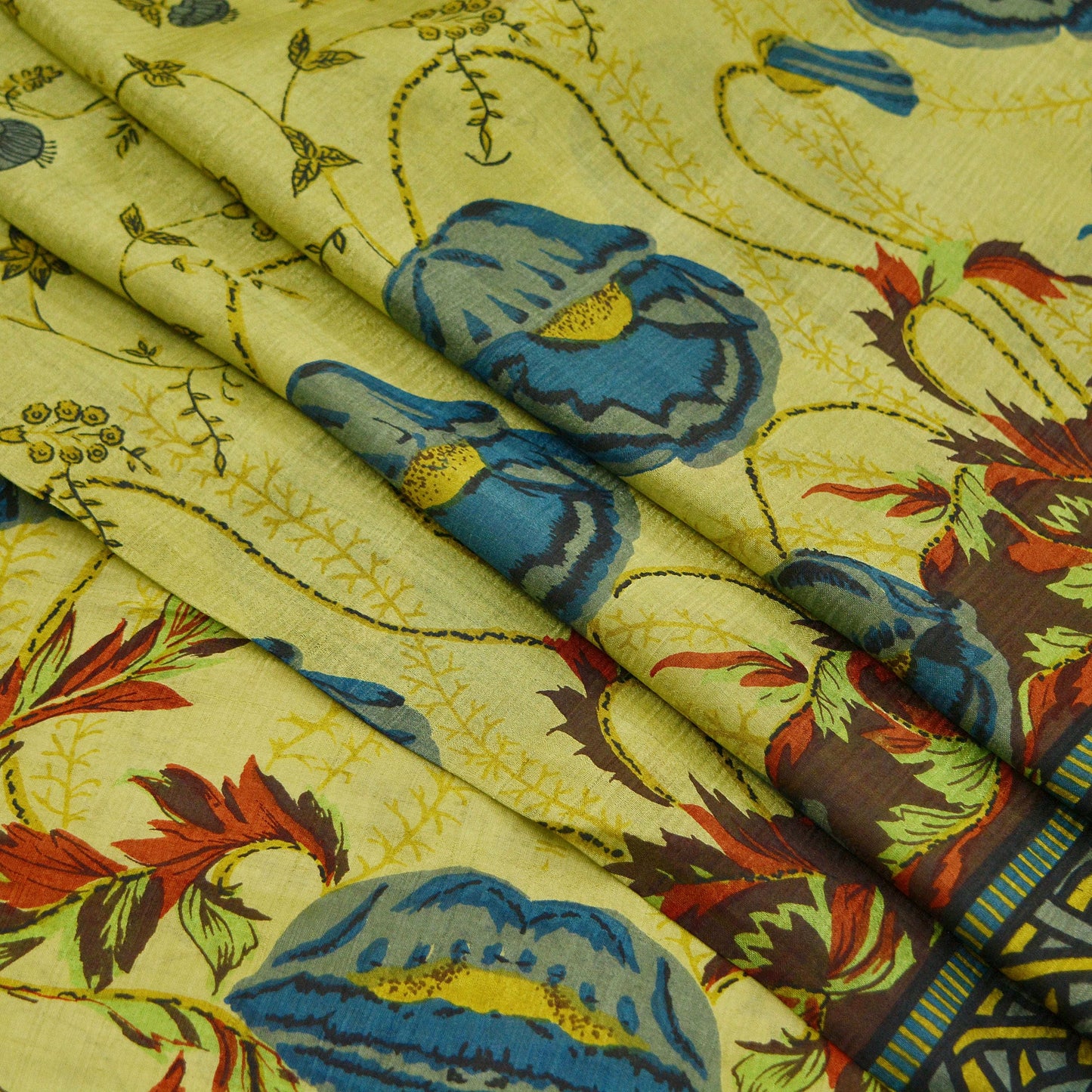 Indian Vintage Sari Green Pure Silk Printed Sarees 5yd Sewing Craft Fabric Dress Making  Soft Floral Wrap Upcycle Used Quilting Crafting