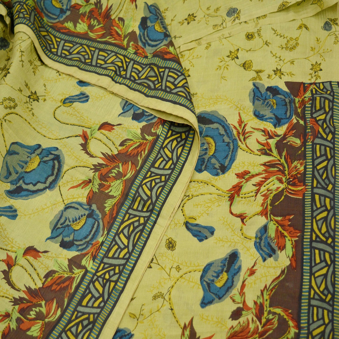 Indian Vintage Sari Green Pure Silk Printed Sarees 5yd Sewing Craft Fabric Dress Making  Soft Floral Wrap Upcycle Used Quilting Crafting