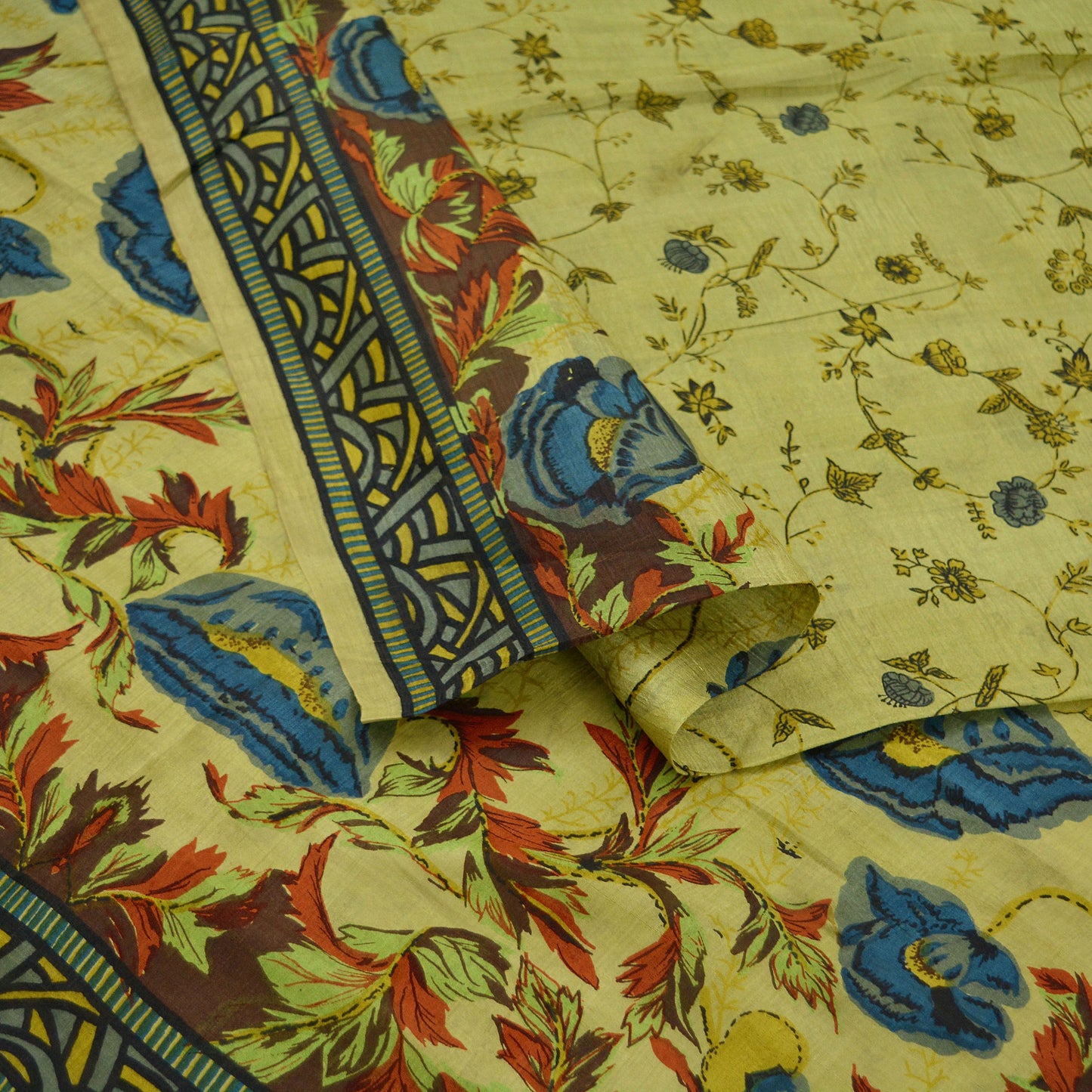 Indian Vintage Sari Green Pure Silk Printed Sarees 5yd Sewing Craft Fabric Dress Making  Soft Floral Wrap Upcycle Used Quilting Crafting