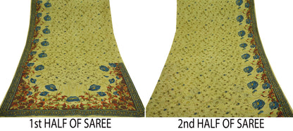 Indian Vintage Sari Green Pure Silk Printed Sarees 5yd Sewing Craft Fabric Dress Making  Soft Floral Wrap Upcycle Used Quilting Crafting