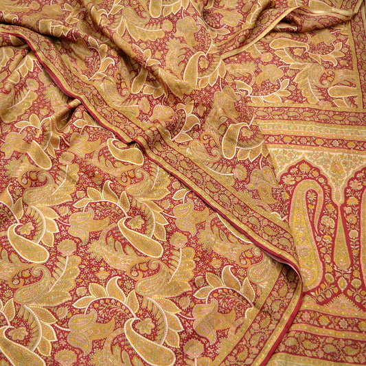 Indian Vintage Sari Dark Red 100% Pure Silk Printed Sarees Craft Fabric 6yard Sewing DressMaking Soft Paisley Crafting Quilting Upcycle