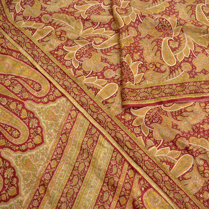 Indian Vintage Sari Dark Red 100% Pure Silk Printed Sarees Craft Fabric 6yard Sewing DressMaking Soft Paisley Crafting Quilting Upcycle