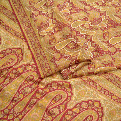 Indian Vintage Sari Dark Red 100% Pure Silk Printed Sarees Craft Fabric 6yard Sewing DressMaking Soft Paisley Crafting Quilting Upcycle