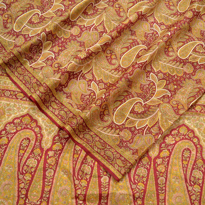 Indian Vintage Sari Dark Red 100% Pure Silk Printed Sarees Craft Fabric 6yard Sewing DressMaking Soft Paisley Crafting Quilting Upcycle